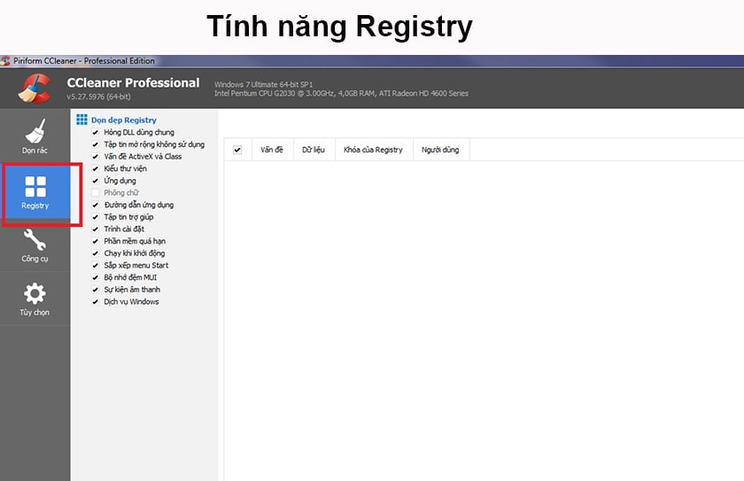 Tính năng Registry