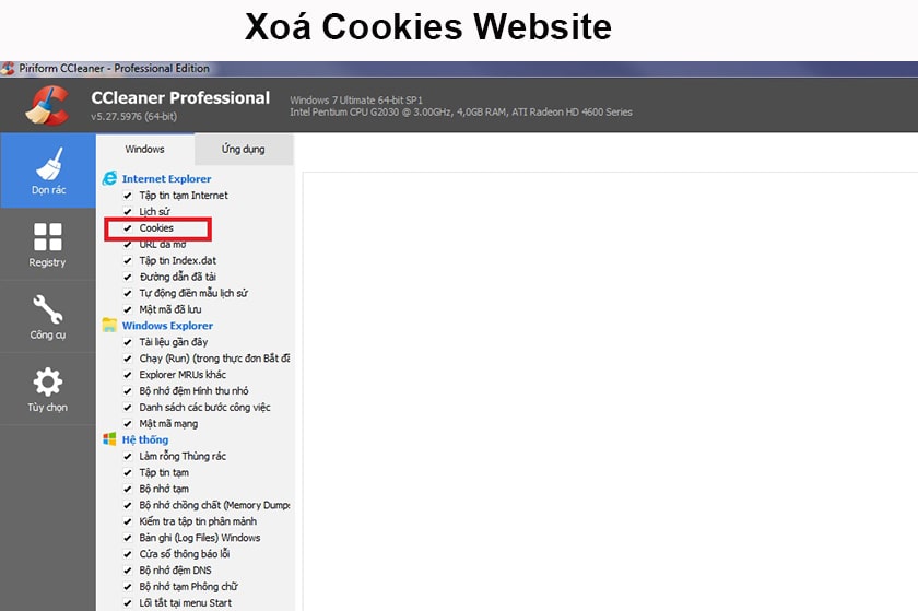 Xoá Cookies Website