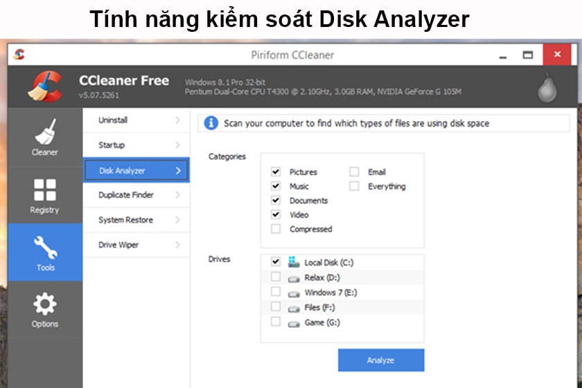 Tính năng kiểm soát Disk Analyzer