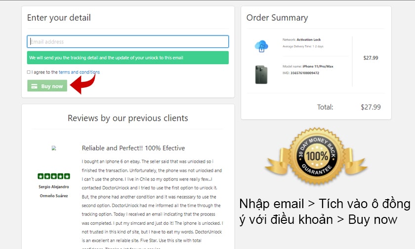 nhập địa chỉ Email và chọn Buy now