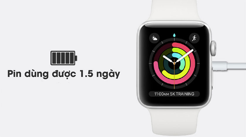 Pin Apple Watch Seri 3 sử dụng được trong 1,5 ngày