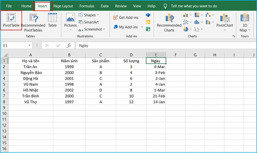 cách dùng pivot table tạo bảng thống kê cơ bản