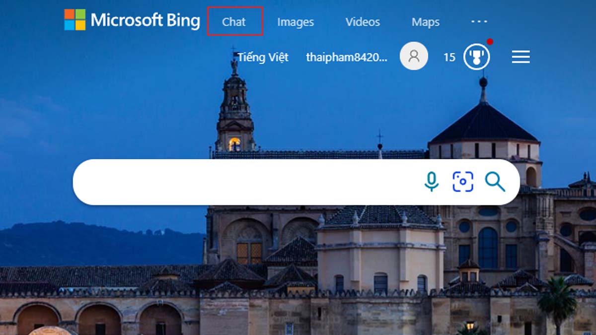 Ấn vào biểu tượng Bing