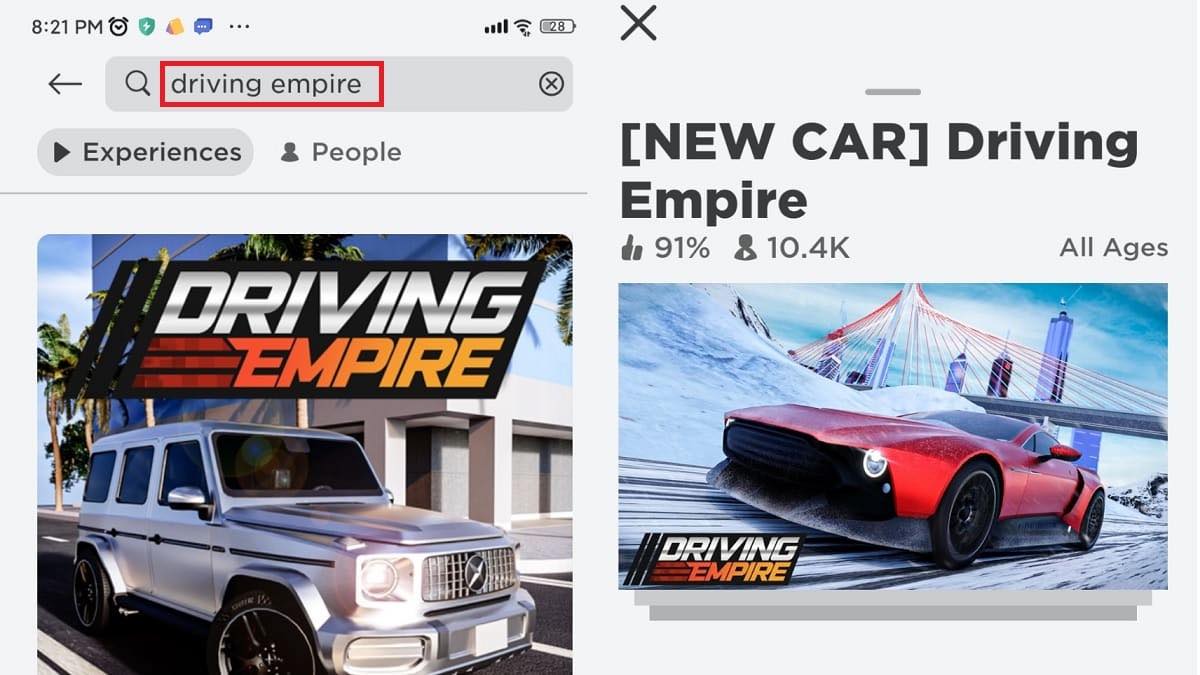 Cách nhập code Driving Empire bước 1