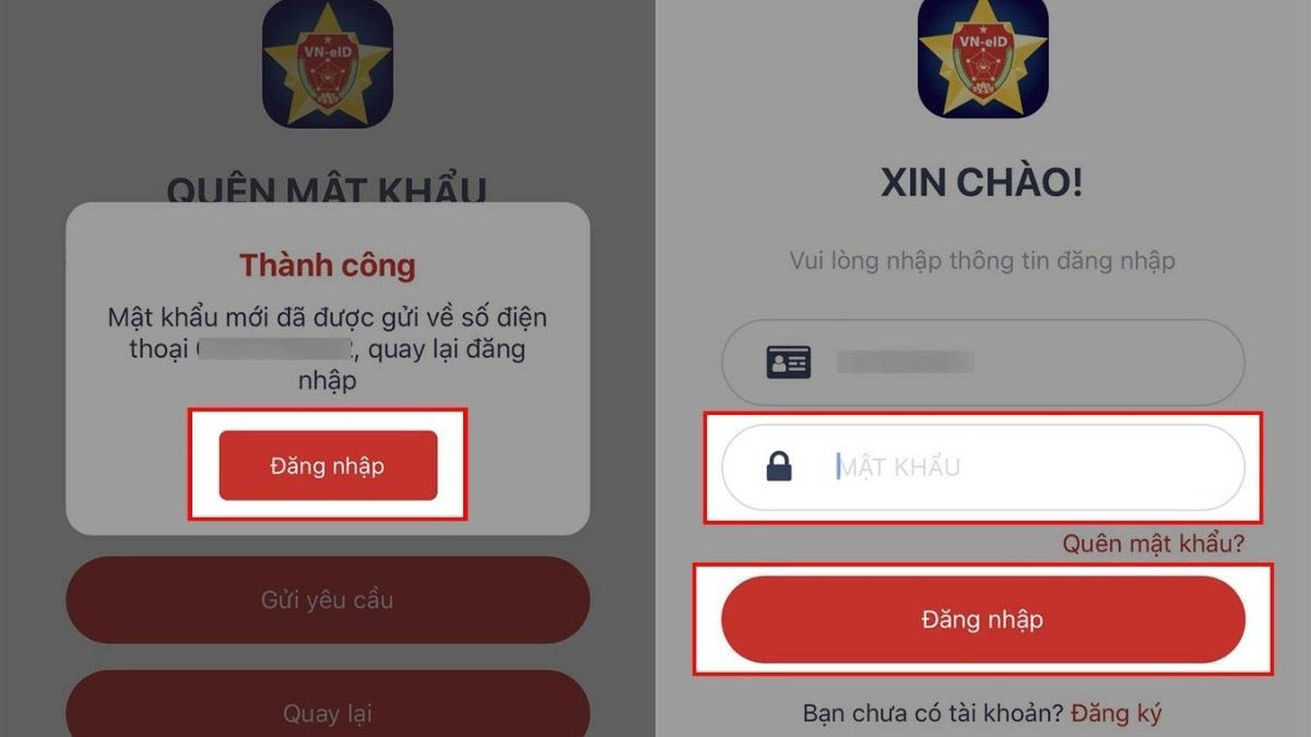 cách lấy lại mật khẩu VNeID bước 2