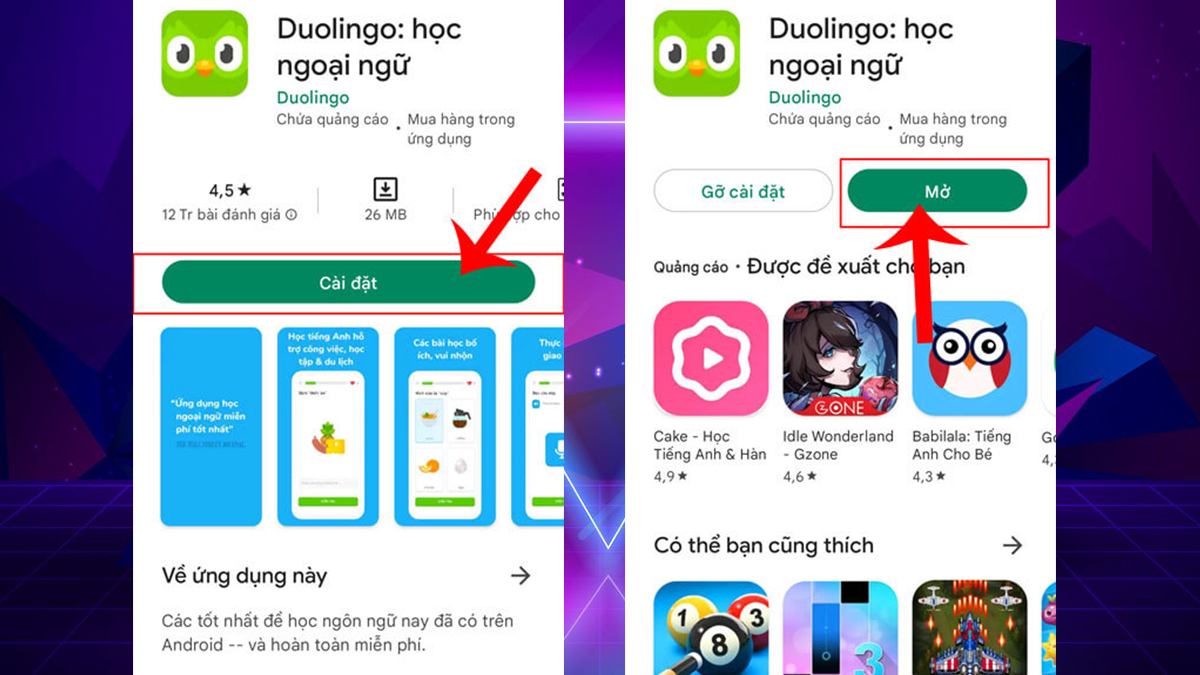 Đăng ký Duolingo trên điện thoại Android bước 1
