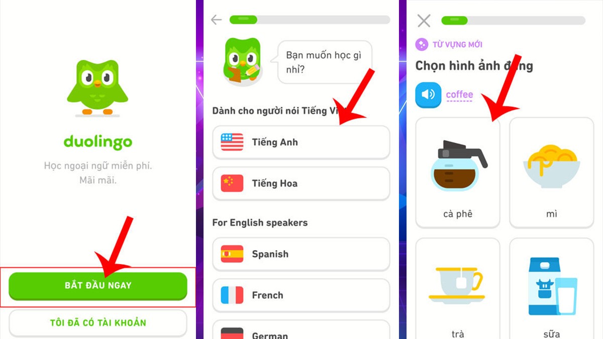 Đăng ký Duolingo trên điện thoại Android bước 2