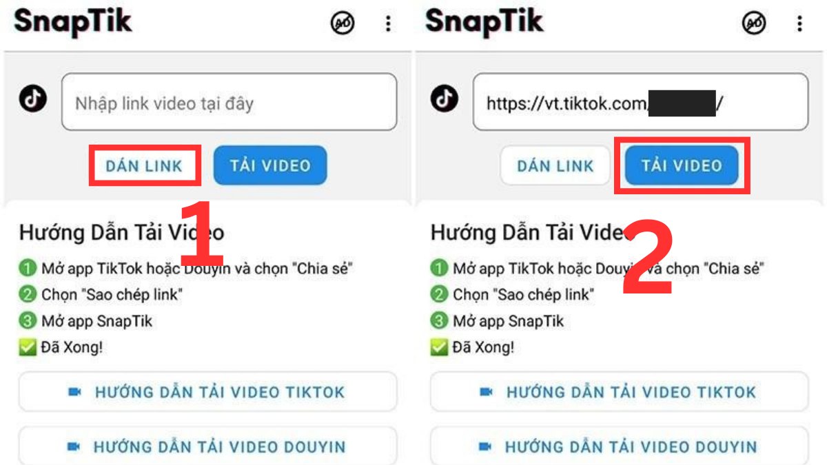Mở ứng dụng SnapTik và chọn và “Dán Link”