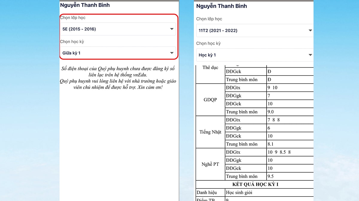 Cách tra cứu điểm của học sinh, phụ huynh qua vnEdu  bước 3