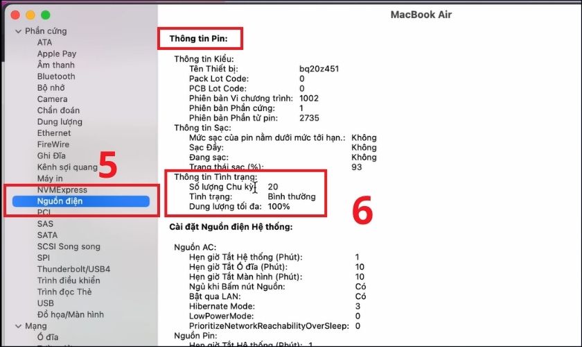 Thông tin về pin của MacBook 